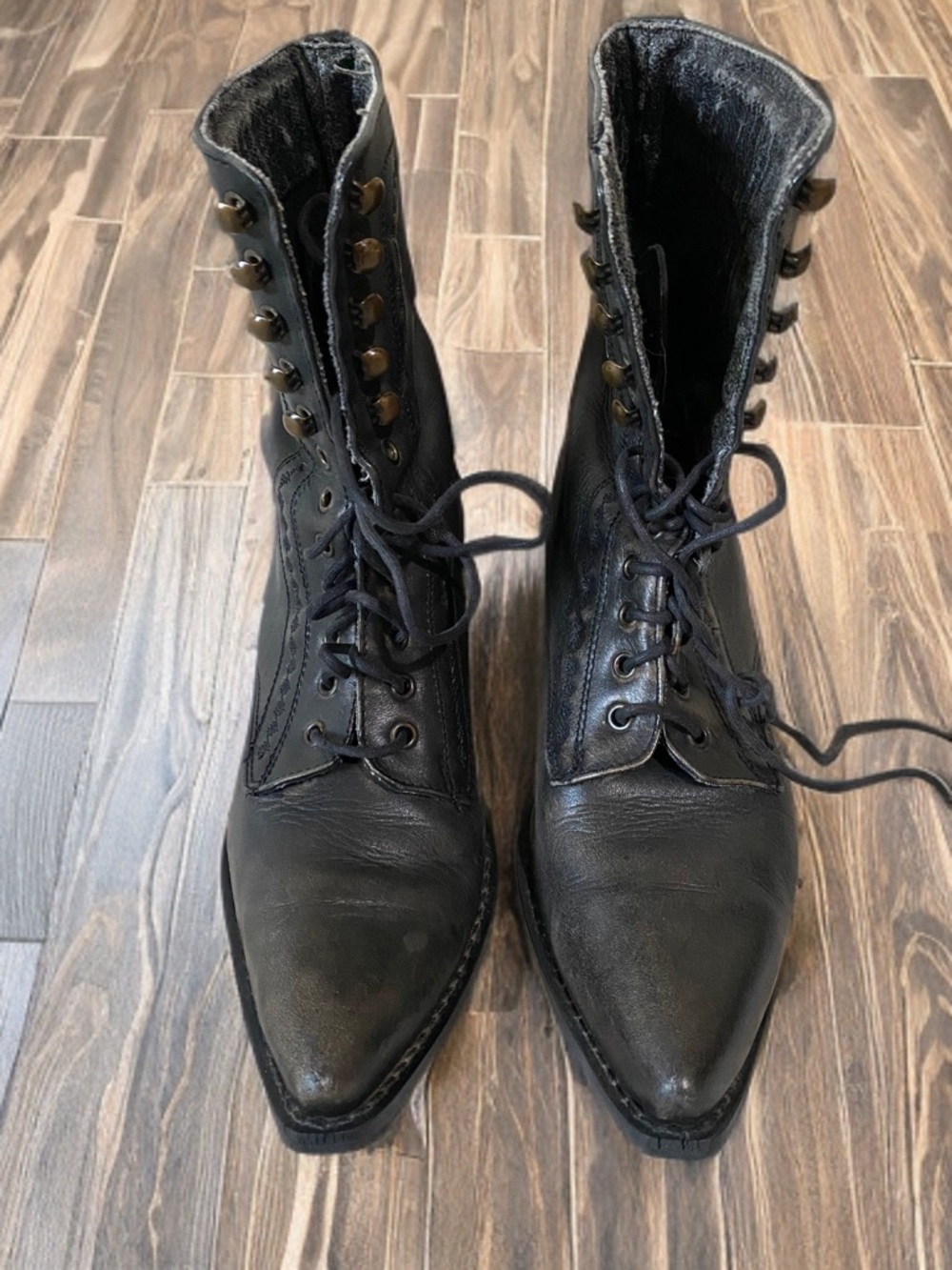 Vintage Lace-Up Black Boots Genuine Leather size 6 / 6.5
